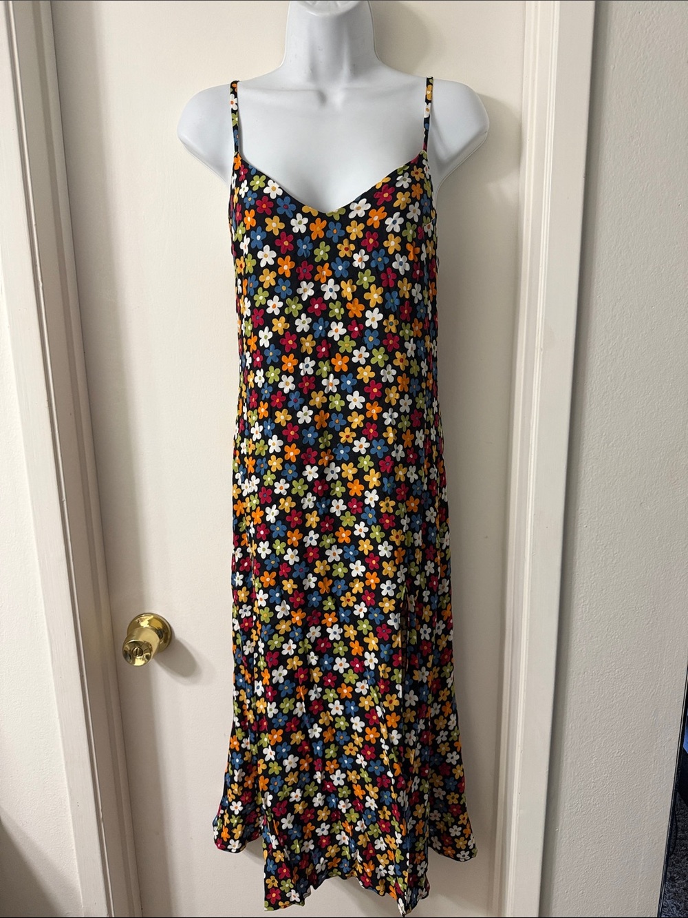 Reformation Crimini Dress Danica Black Floral Slip Dress with Multicolor Daisies